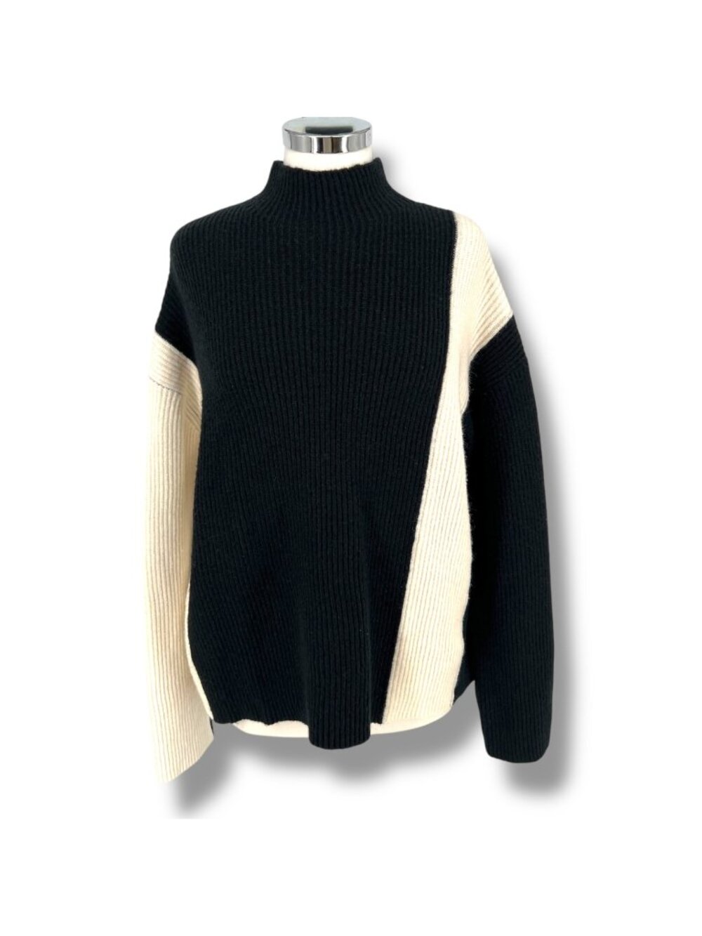 Commense Miss Paris Black White Colorblock Minimalist Knit Sweater Size Small